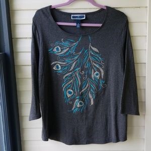 Plus Peacock 3/4 sleeve Karen Scott Top!